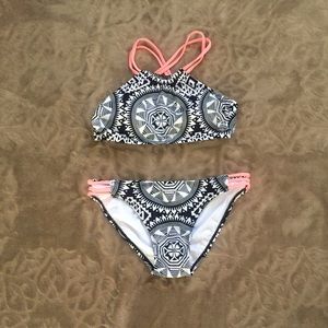 NWT Tribal Bikini. Black on White & Coral Straps